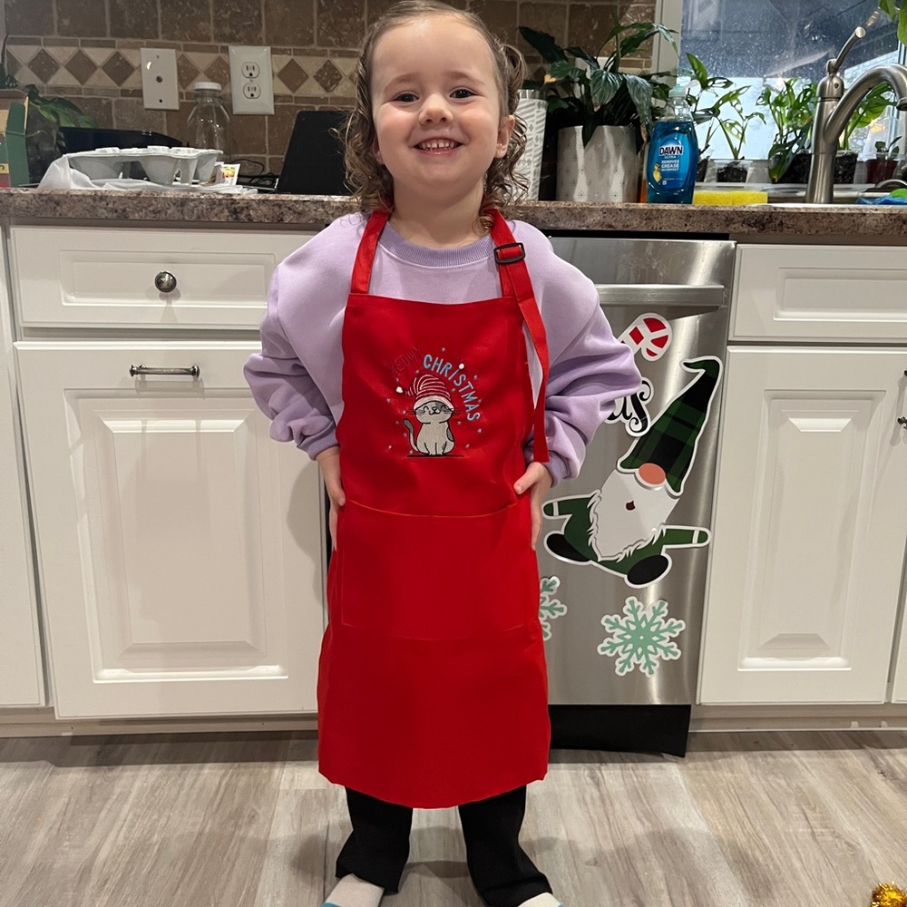 Kids Red Christmas Apron Meowy Christmas